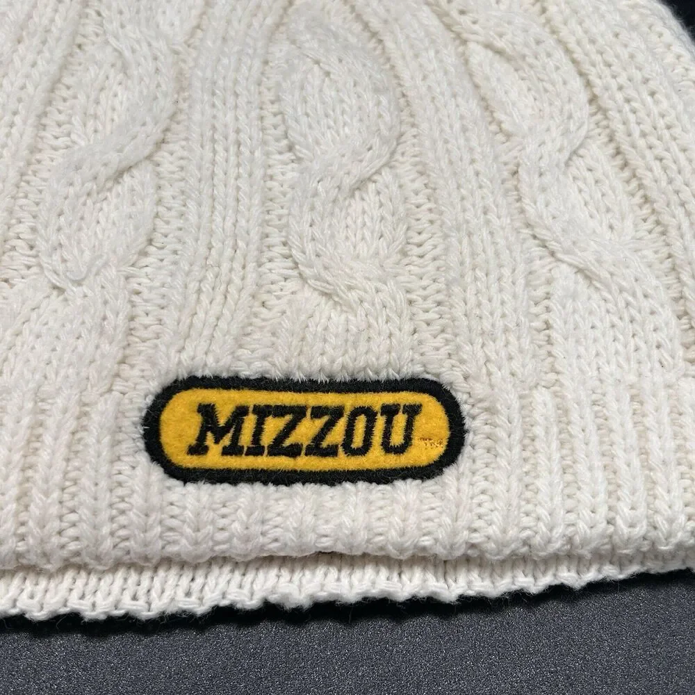 Mizzou Beanie Unisex One Size White Cable Knit Pull On Legacy Athletics